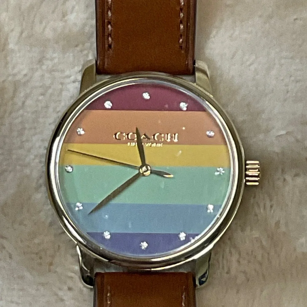 COACH Rainbow Dial Brown Leather Strap Ladies Grand Watch